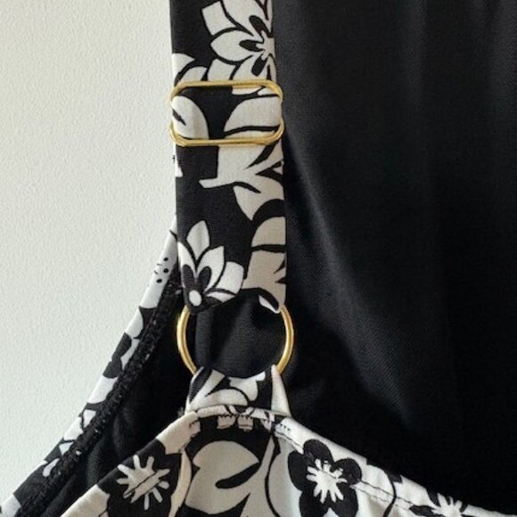 A Shore Fit Black and White One-Piece Bathing Suit Dress with Adjustable Straps - Picture 4 of 7